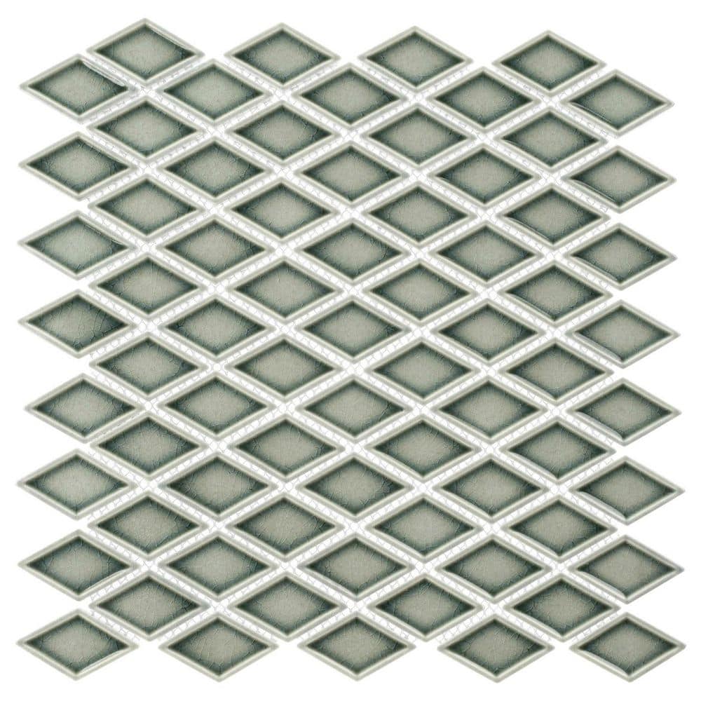 Auvene Boven Grey 11 in. x 12 in. Diamond Upcycled Polished Glass Mosaic Wa
