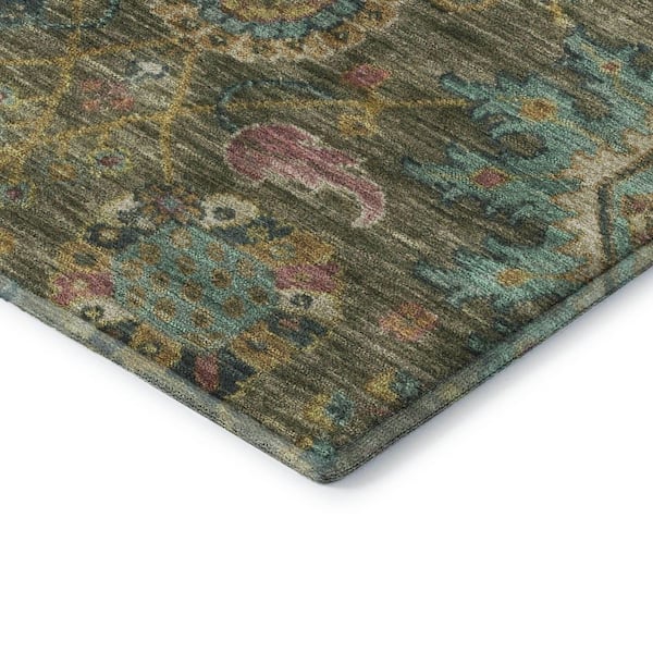 Mayfield Premium Machine Washable Abstract AMF2151 Olive 10 ft. x 14 ft. Area Rug