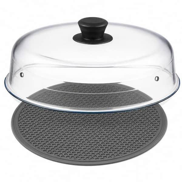 2 in 1 Borosilicate Glass Microwave Splatter Cover and Microwave Place Mat, Food Grade No Plastic Splatter Guard Lid