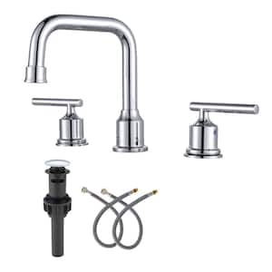 8 in. Widespread 2-Handle Bathroom Faucet with Pop Up Drain, 3 Hole Bathroom Sink Lavatory Faucet in Chrome
