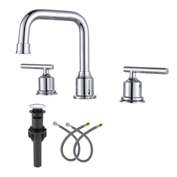 ARCORA 8 in. Widespread 2-Handle Bathroom Faucet with Pop Up Drain, 3 Hole Bathroom Sink Lavatory Faucet in Chrome