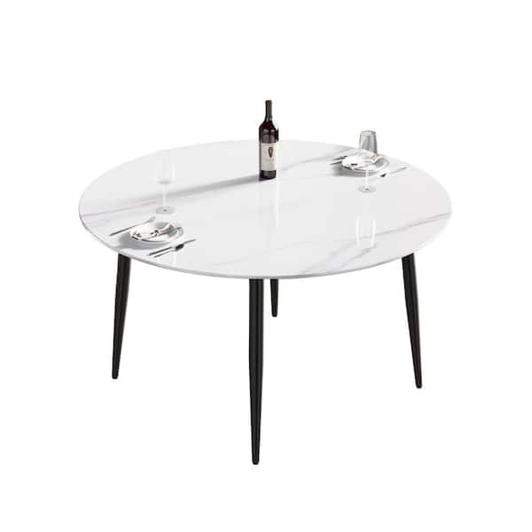 J&E Home White Sintered Stone Marble 53.15 in. 4 Legs Dining Table (Seats 6)