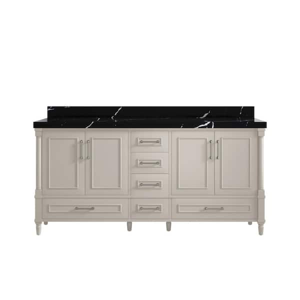 Willow Collections Hudson 72 in. W x 22 in. D x 36 in. H Double Sink Bath Vanity in Fine Grain with 2" Calacatta Black Qt. Top