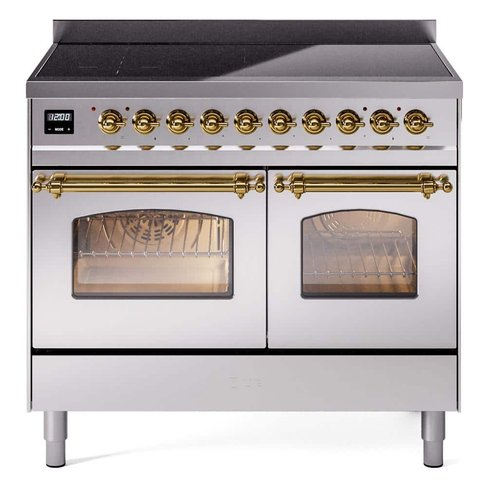 Nostalgie II 40 in. 6 Zone Freestanding Induction Range in Stainless Steel with Brass Trim -  ILVE, UPDI406NMPSSG