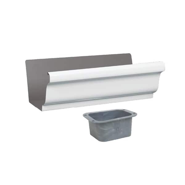 6 in. White Aluminum K-Style Gutter End with 3 in. x 4 in. Drop Outlet