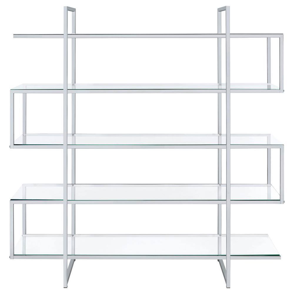 Chrome and Clear Glass 5-Tier Modern Bookcase