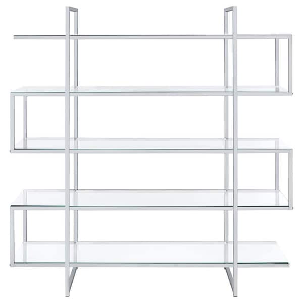 Elmer 63 in. Tall Chrome and Clear Metal 5-Shelf Modern Bookcase