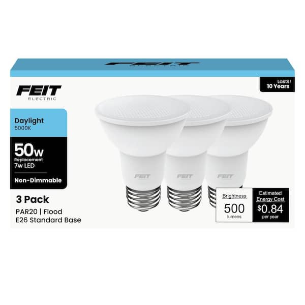 50-Watt Equivalent PAR20 Non-Dimmable E26 Medium Base Indoor Flood LED Light Bulb, Daylight 5000K (18-Pack)