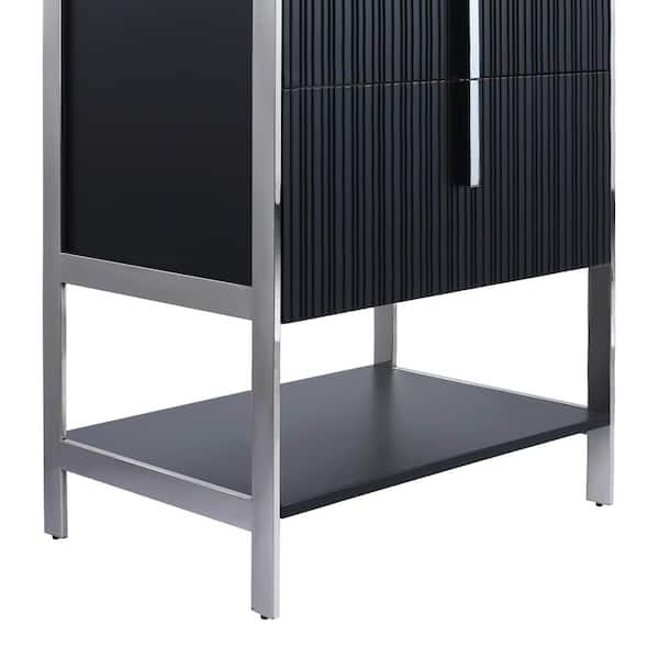 FINE FIXTURES 24 in. W x 18 in. D x 33.5 in. H Bath Vanity in Black Matte with White Carrara Stone Top in White with Chrome Hardware