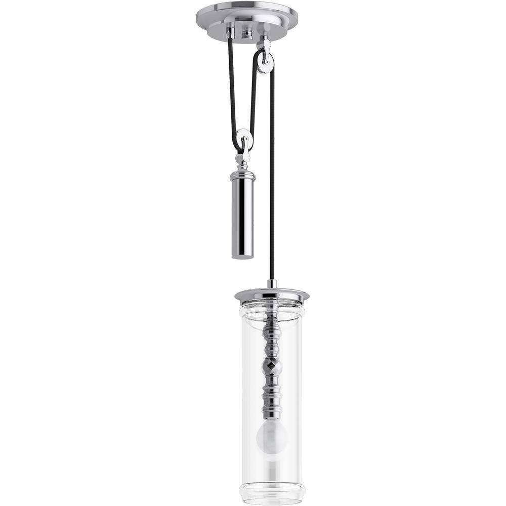 Damask Polished Nickel Clear Glass Adjustable Jar Pendant