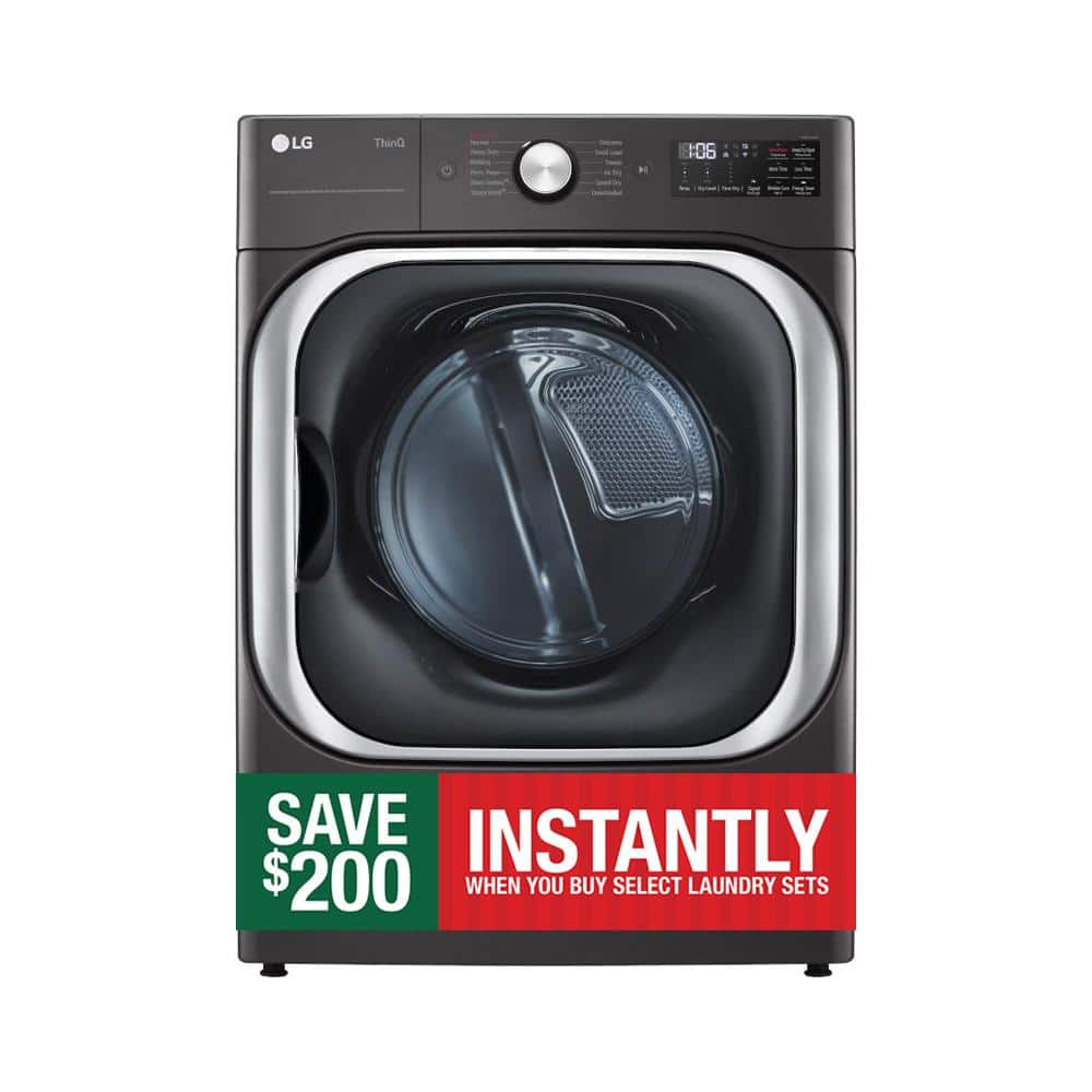 LG 9.0 cu. ft. Vented SMART Stackable Electric Dryer in Black Steel with TurboSteam and Sensor Dry Technology