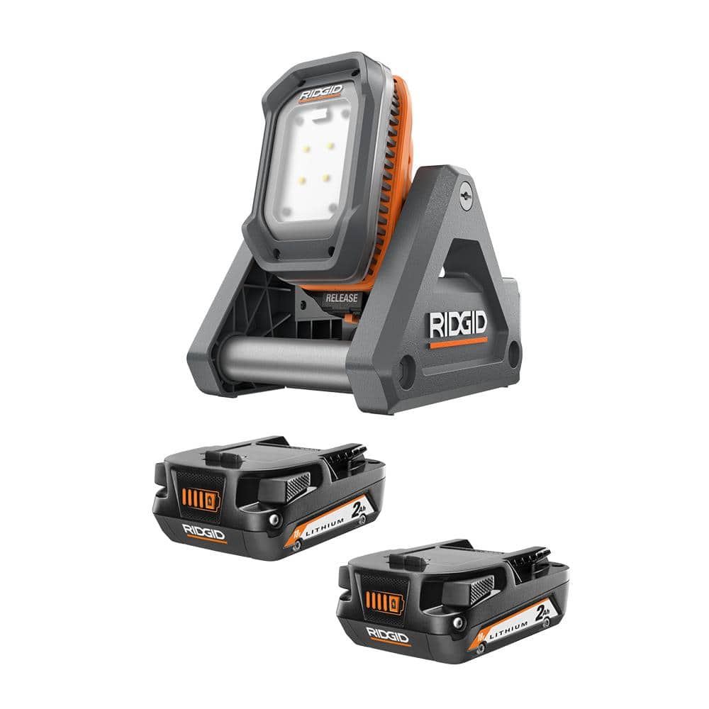 RIDGID 18V 2.0 Ah Compact Lithium-Ion Batteries (2-Pack) with 18V Cordless Flood Light with Detachable Light -  8400802P8694620