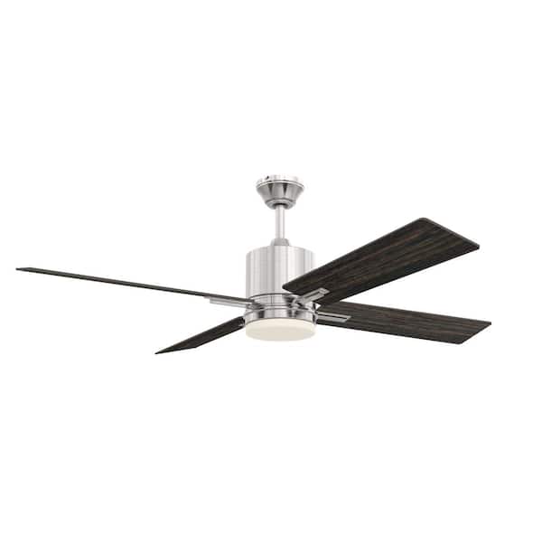 CRAFTMADE Teana 52 in. Indoor Tri-Mount Brushed Polished Nickel Ceiling Fan, Integrated LED Light & 4 Speed Wall Control Included