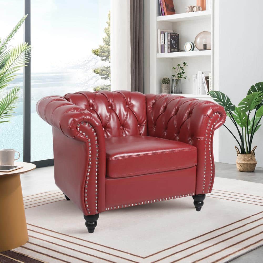 ATHMILE Red 40 in. W Faux Leather PU Armchair 6136T20WRP - The