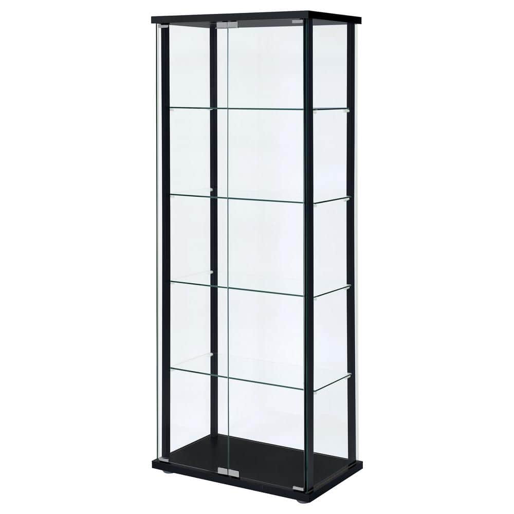 Transitional Black Pine Curio Cabinet with Glass Shelves