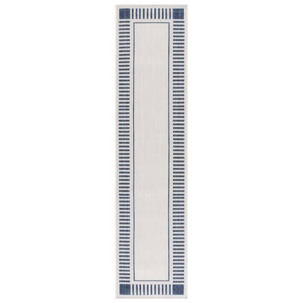 Beach House Ivory/Navy 2 ft. x 8 ft. Striped Border Indoor/Outdoor Runner Rug