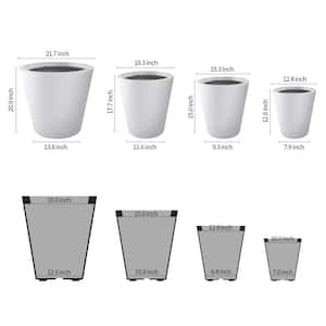 20.9", 17.7", 15" & 12.6"H Cylindrical Pure White Finish Lightweight Concrete Modern Planter Set of 4, Outdoor Indoor