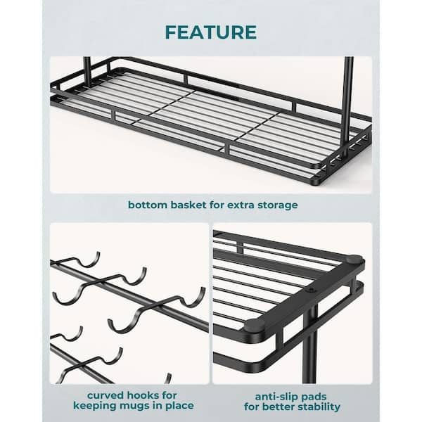 Numhew 2-Tier Mug Display Stand with Heavy Duty Metal Base, 14-Hook Black  Mug Tree Rack, Coffee Mug Holder for Countertop G3H6H2P1 - The Home Depot