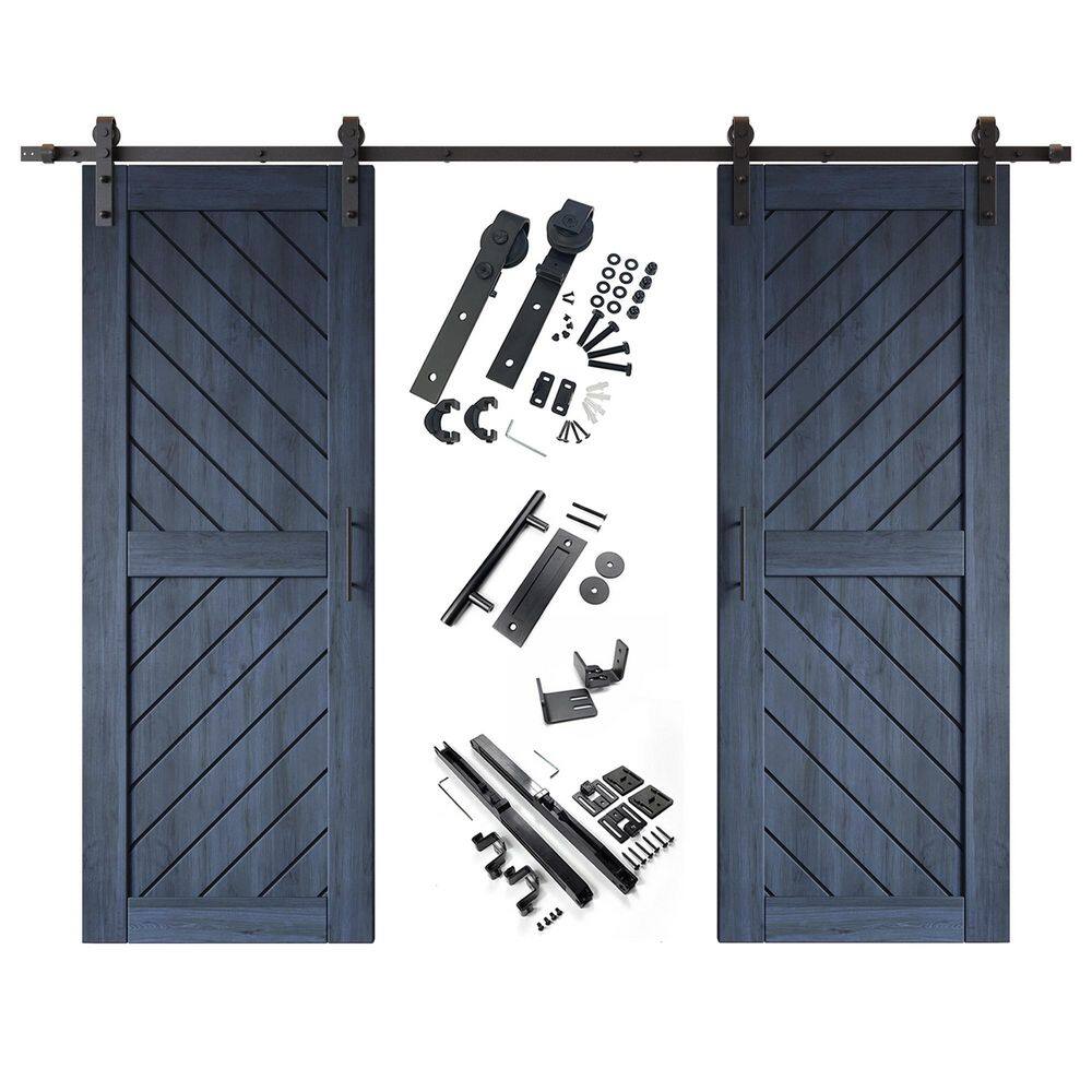 XT4 26 in. x 80 in. C-Panel Navy Slanted Stripe Design Double Pine Wood Sliding Barn Door with Hardware Kit price history on PriceWatchPro