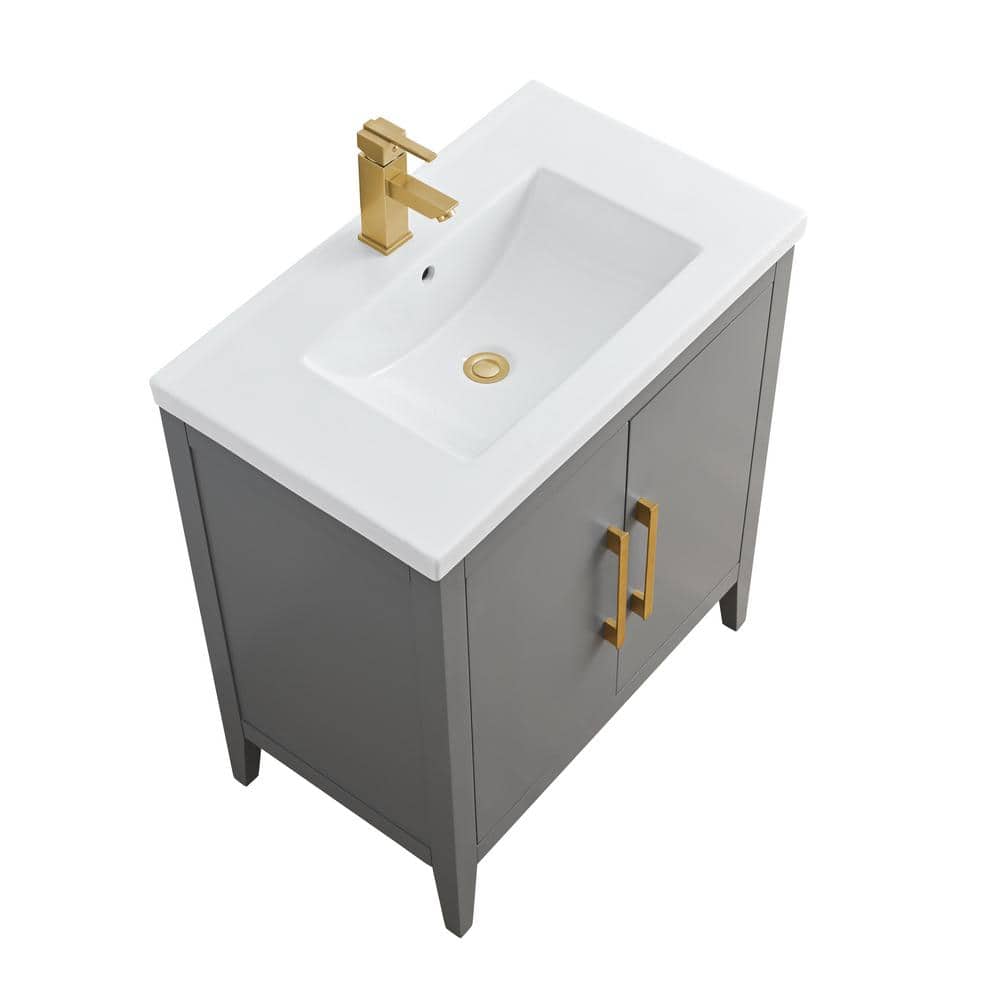 30" Cashmere Gray Single Sink Bathroom Vanity with Ceramic Top