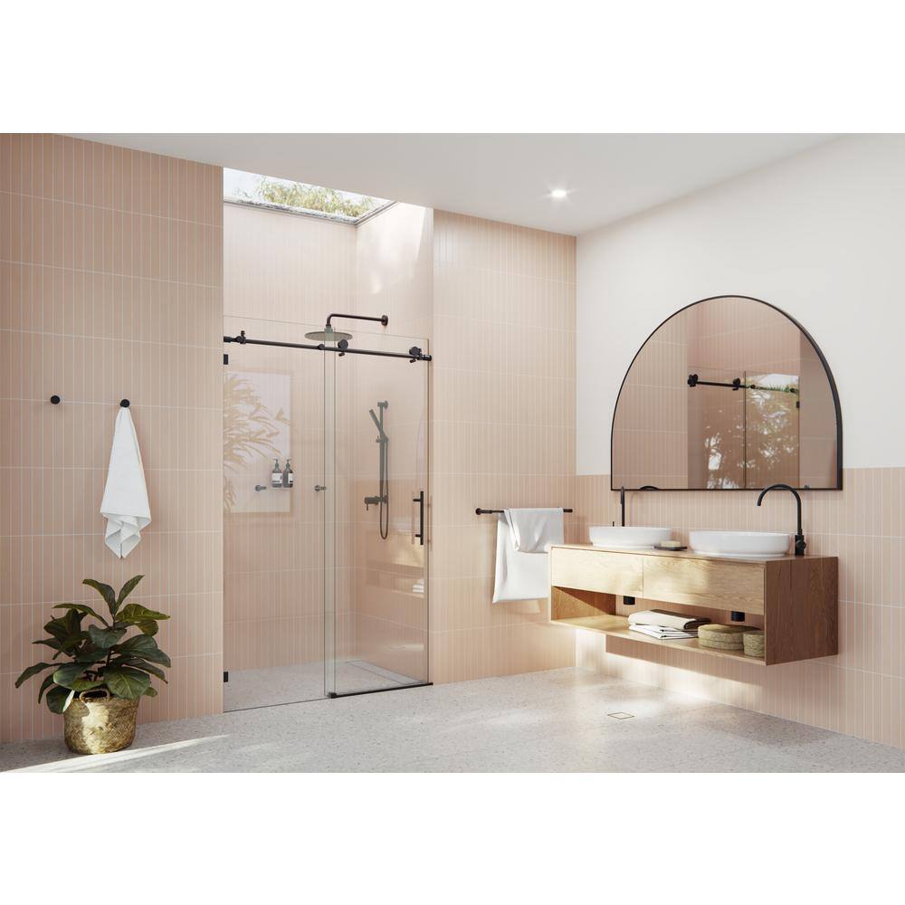 Matte Black Frameless Sliding Shower Door with Clear Glass