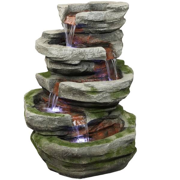 Sunnydaze Decor 31 in. Lighted Cobblestone Waterfall Fountain with LED Lights