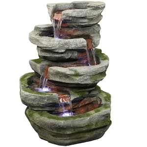 31 in. Lighted Cobblestone Waterfall Fountain with LED Lights