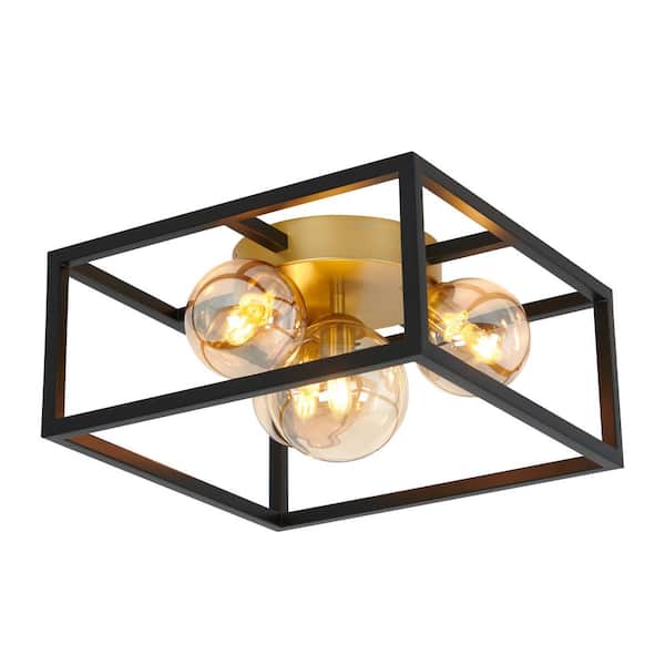 Artika Griffintown 14 in. 4-Light Black and Gold Modern Farmhouse Flush Mount Ceiling Light Fixture for Kitchen or Bedroom