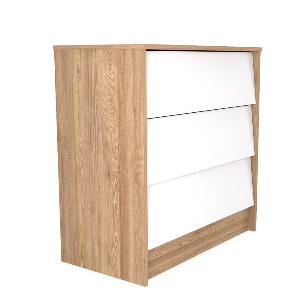 Amaretto Oak and White 3-Drawer Horizontal Dresser