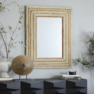 32 in. x 42 in. Handmade Woven Rectangle Framed Brown Wall Mirror