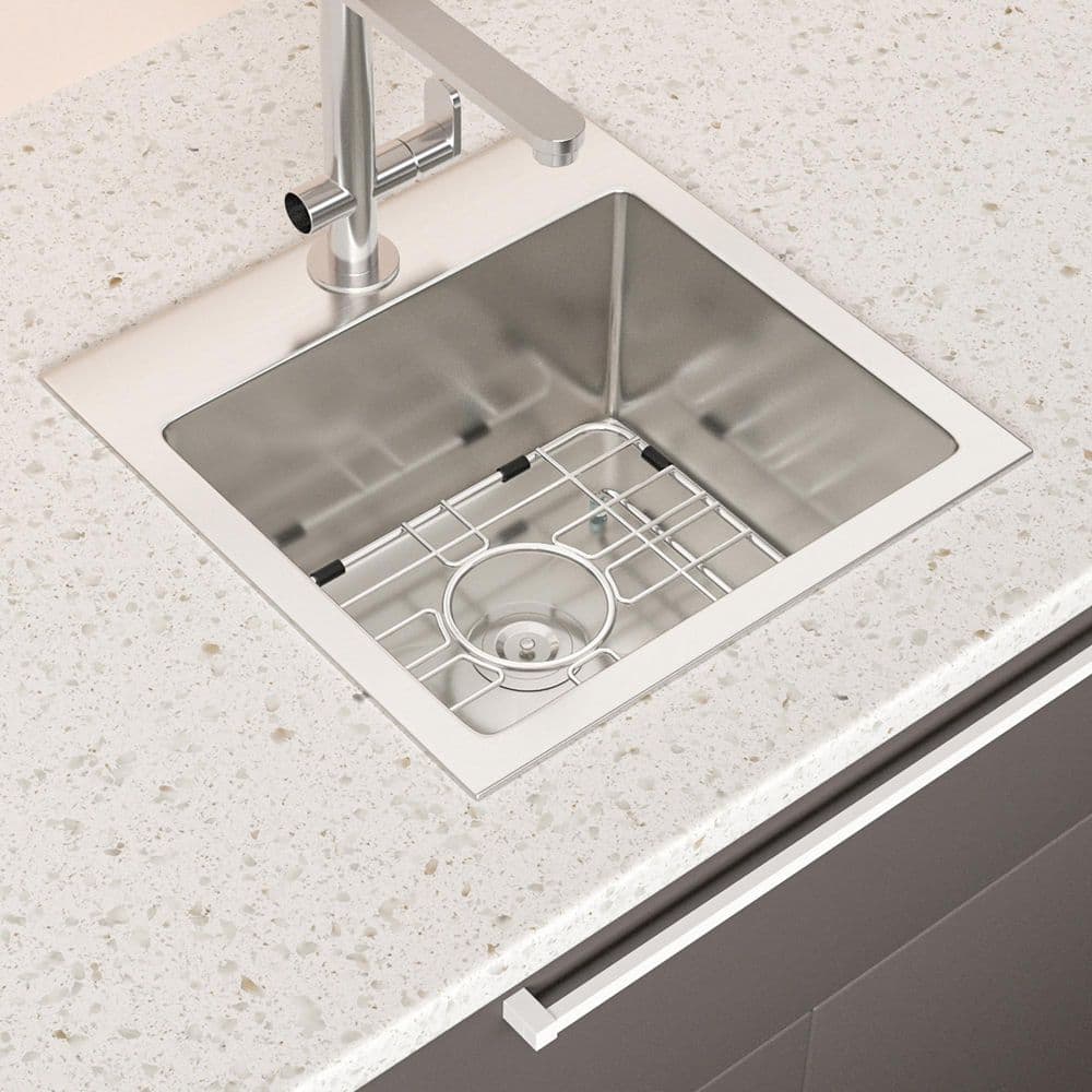 15 in. Drop-in Single Bowl 16-Gauge Brushed Nickel Stainless Steel Kitchen Sink with Bottom Grids price history on PriceWatchPro