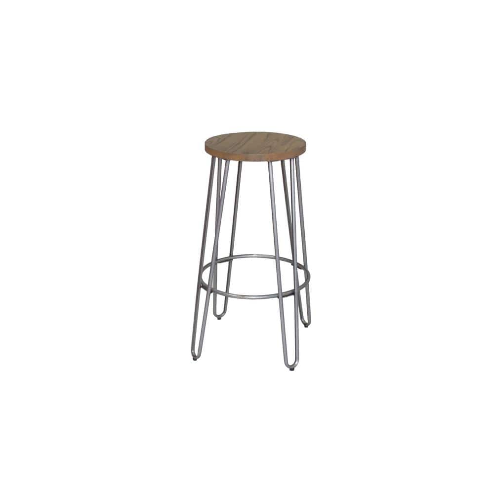 30" Quinn Natural Metal and Wood Backless Barstool