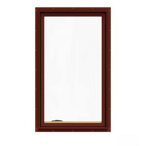28.75 in. x 48.75 in. W-2500 Series Red Painted Clad Wood Left-Handed Casement Window with BetterVue Mesh Screen