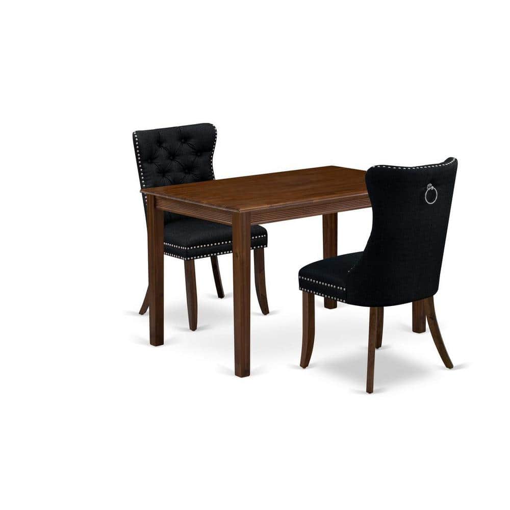 3-Piece Antique Walnut Finish Rectangular Solid Wood Top Dining Table Set