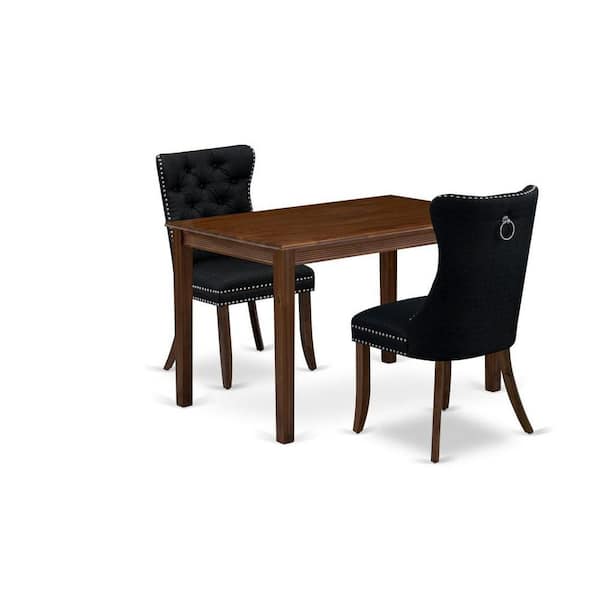 East West Furniture 3-Piece Antique Walnut Finish Rectangular Solid Wood Top Dining Table Set