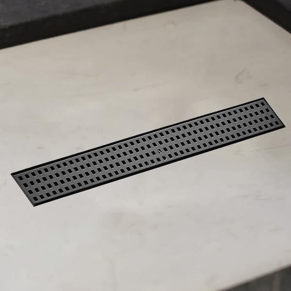 28 in. Linear Grid Shower Drain with Leveling Feet in Matte Black