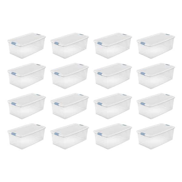 106 Qt. Clear and Blue Stackable Latching Storage Box Container (16-Pack)