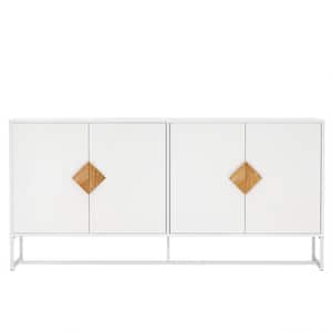 63 in. W x 15.74 in. D x 28.34 in. H White Square Handle Design Linen Cabinet with 4 Doors and Double Storage Sideboard