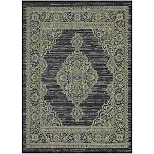 Vintage 4 ft. x 5 ft. 3 ft. Medallion Oriental Boho Waterproof Area Rug for Outdoor or Indoor in Dark Gray