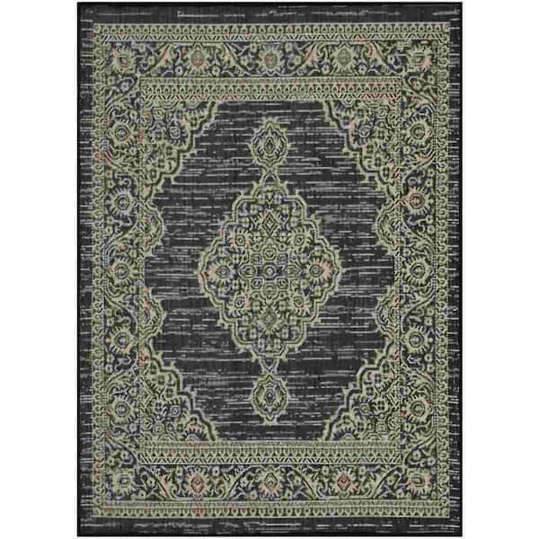 Vintage 4 ft. x 5 ft. 3 ft. Medallion Oriental Boho Waterproof Area Rug for Outdoor or Indoor in Dark Gray