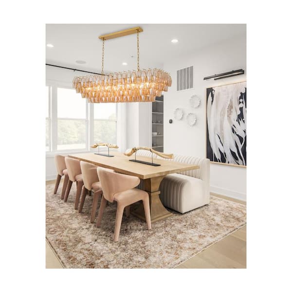 Modern Chandelier 54 in. 19-Lights Linear Gold Chandelier With Smoky Glass, Chandelier for Dining Room, Living Room