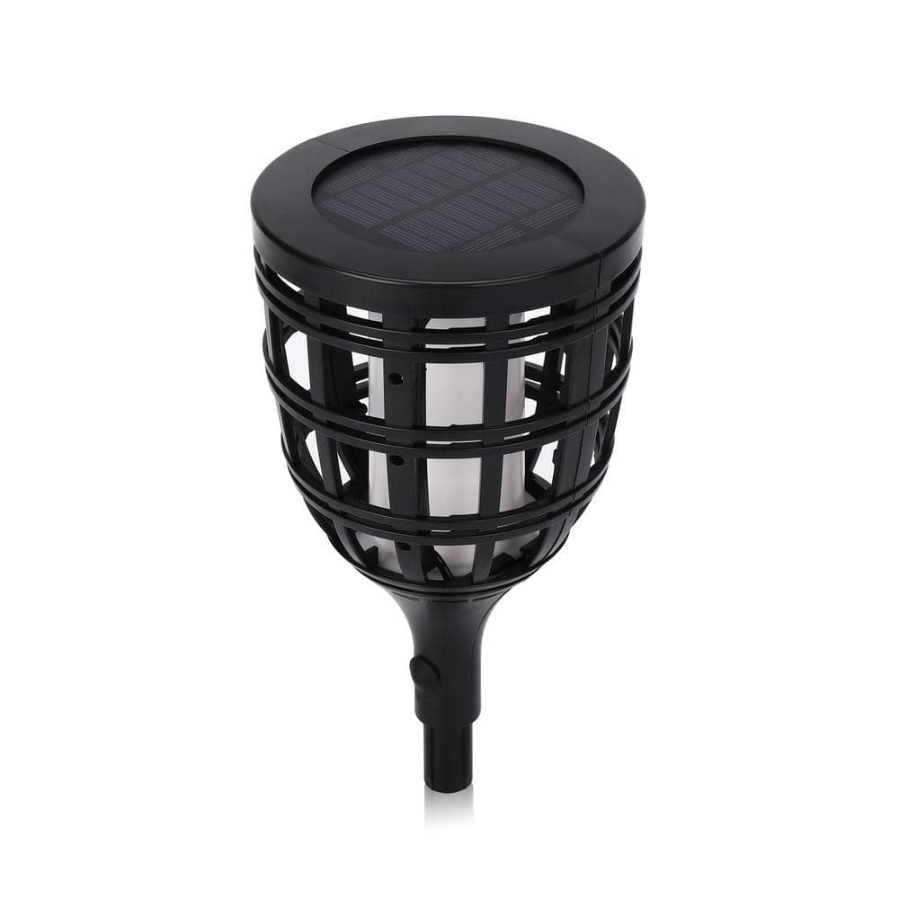 Black Solar LED Pathway Torch Light Pack with Flickering Flame
