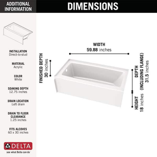 Delta Classic 500 60 in. x 30 in. Soaking Bathtub with Left Drain