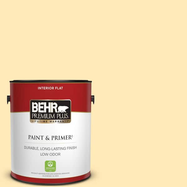 BEHR PREMIUM PLUS 1 gal. #320A-3 Cornsilk Flat Low Odor Interior Paint & Primer