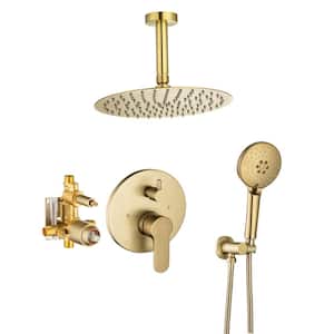 Ceiling 1-Handle 1-Spray Round High Pressure Shower Faucet with 10 in. Shower Head in Brushed Gold (Valve Included)