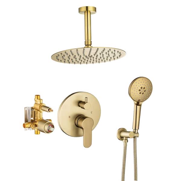 RAINLEX Ceiling 1-Handle 1-Spray Round High Pressure Shower Faucet with 10 in. Shower Head in Brushed Gold (Valve Included)
