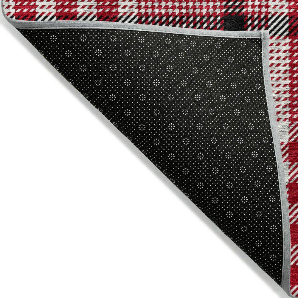 Red Plaid Synthetic Washable Indoor Outdoor Rug 3' x 5'