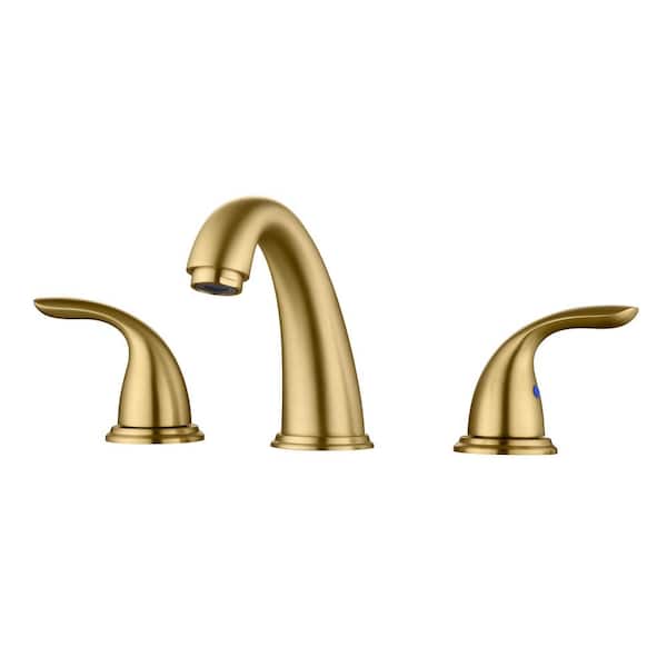Hourglass Stream 8 in. Widespread Double Handle Bathroom Faucet with Spot Resistant in Brushed Gold