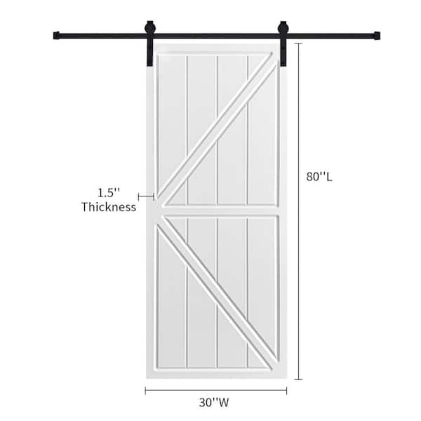 AIOPOP HOME Modern K Frame 30 in. x 80 in. MDF White Barn Sliding Door With Hardware kit