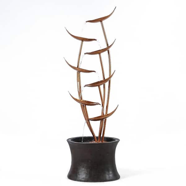 LuxenHome 43.1 in. H Rain Forest Bronze Metal Leaves Polyresin Cascading Cascade Fountain